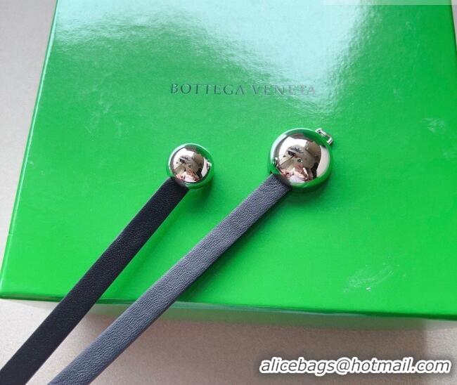 Well Crafted Bottega Veneta Calfskin Belt with Silver Spheres Buckle 0315 Black 2025