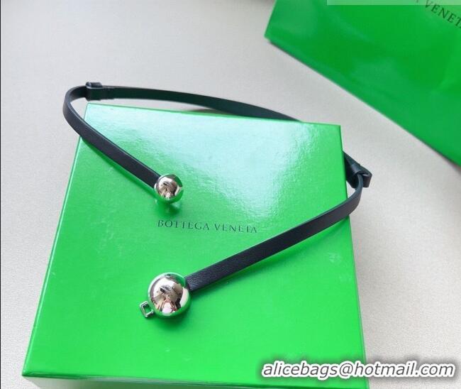 Well Crafted Bottega Veneta Calfskin Belt with Silver Spheres Buckle 0315 Black 2025