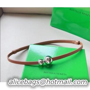 Luxury Cheap Bottega Veneta Calfskin Belt with Silver Spheres Buckle 0315 Light Brown 2025