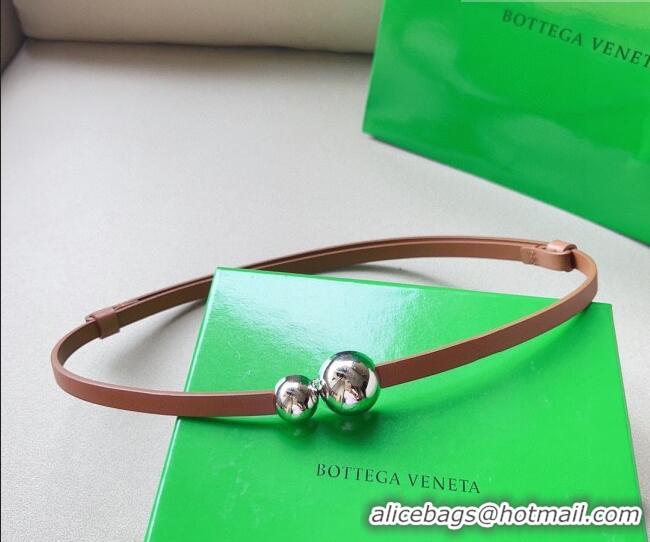 Luxury Cheap Bottega Veneta Calfskin Belt with Silver Spheres Buckle 0315 Light Brown 2025