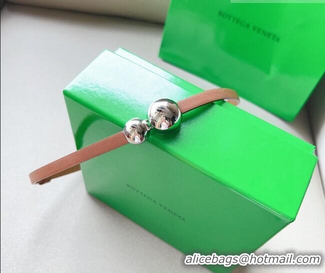 Luxury Cheap Bottega Veneta Calfskin Belt with Silver Spheres Buckle 0315 Light Brown 2025