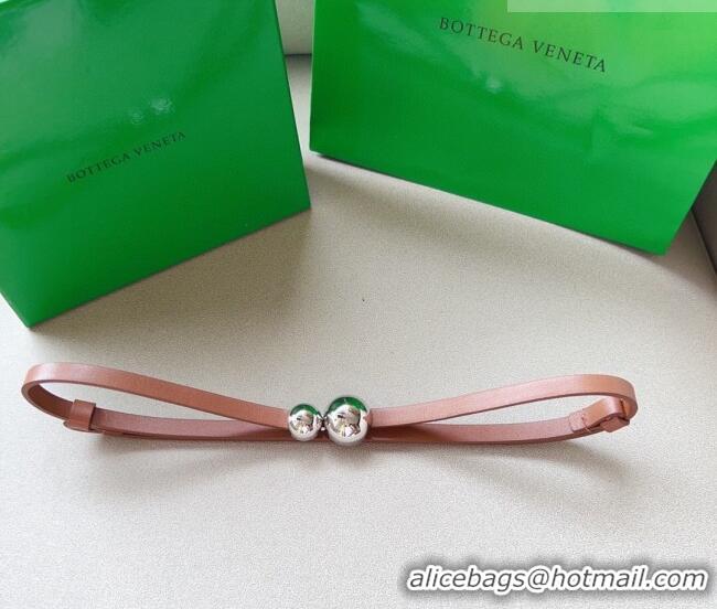 Luxury Cheap Bottega Veneta Calfskin Belt with Silver Spheres Buckle 0315 Light Brown 2025