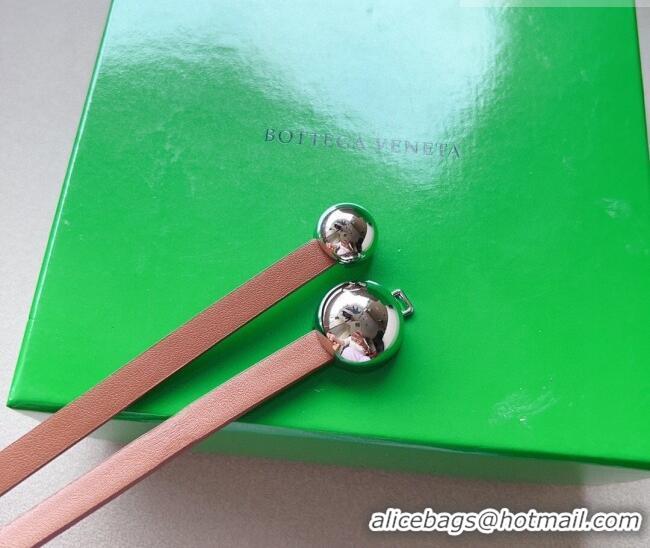 Luxury Cheap Bottega Veneta Calfskin Belt with Silver Spheres Buckle 0315 Light Brown 2025