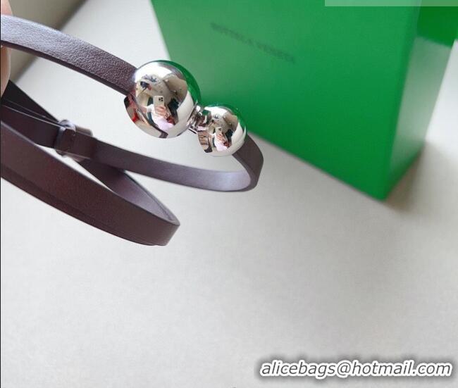 Buy Fashionable Bottega Veneta Calfskin Belt with Silver Spheres Buckle 0315 Dark Brown 2025