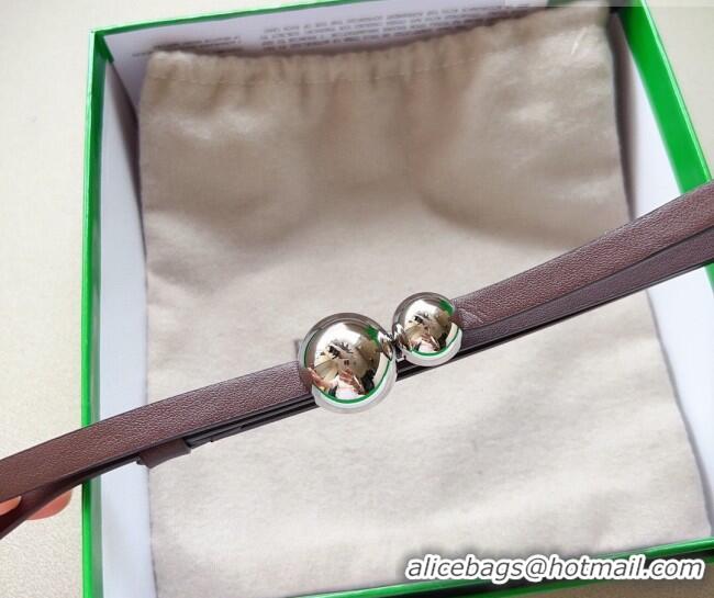 Buy Fashionable Bottega Veneta Calfskin Belt with Silver Spheres Buckle 0315 Dark Brown 2025