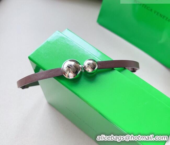 Buy Fashionable Bottega Veneta Calfskin Belt with Silver Spheres Buckle 0315 Dark Brown 2025