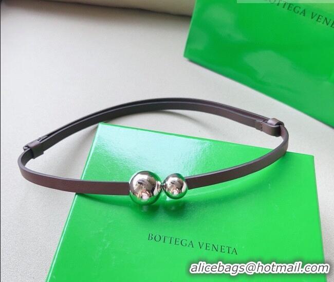 Buy Fashionable Bottega Veneta Calfskin Belt with Silver Spheres Buckle 0315 Dark Brown 2025