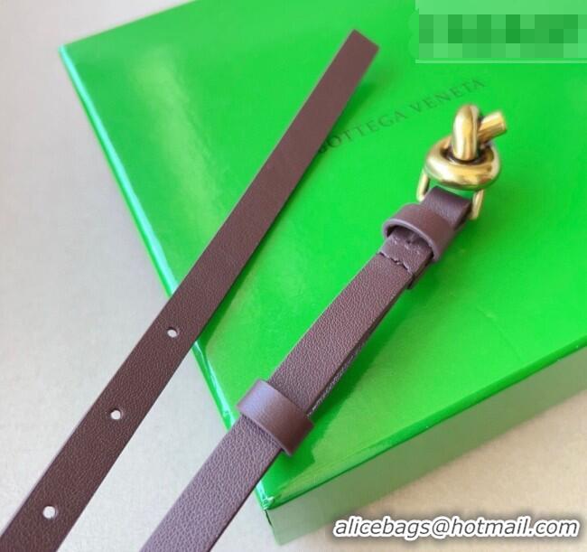 Good Product Bottega Veneta Women's Soft Calfskin Belt 1.5cm with Knot Buckle 0315 Dark Brown/Gold 2025