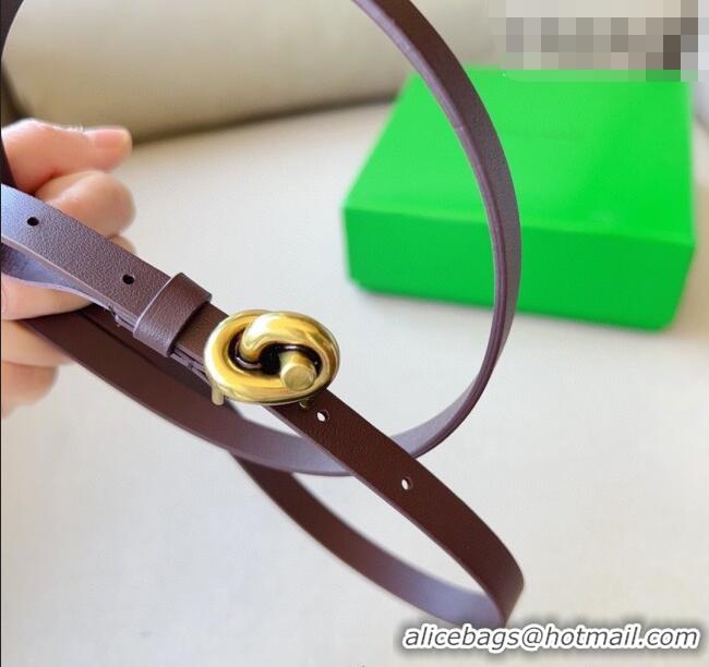 Good Product Bottega Veneta Women's Soft Calfskin Belt 1.5cm with Knot Buckle 0315 Dark Brown/Gold 2025