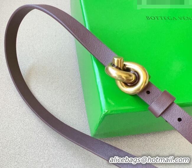 Good Product Bottega Veneta Women's Soft Calfskin Belt 1.5cm with Knot Buckle 0315 Dark Brown/Gold 2025