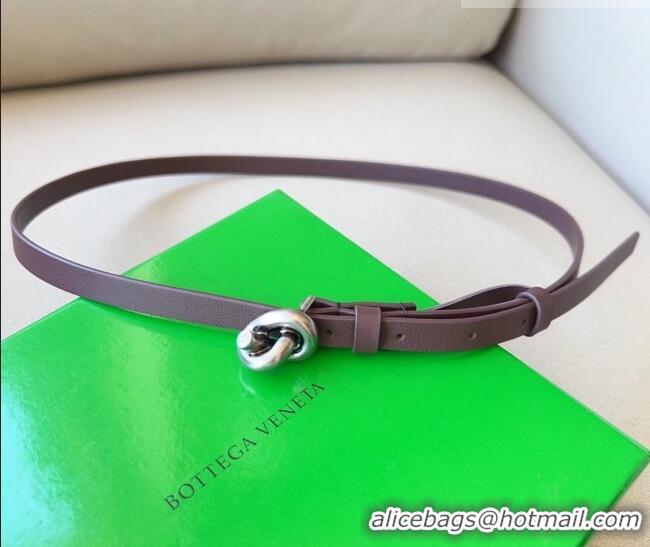 Classic Specials Bottega Veneta Women's Soft Calfskin Belt 1.5cm with Knot Buckle 0315 Dark Brown/Silver 2025