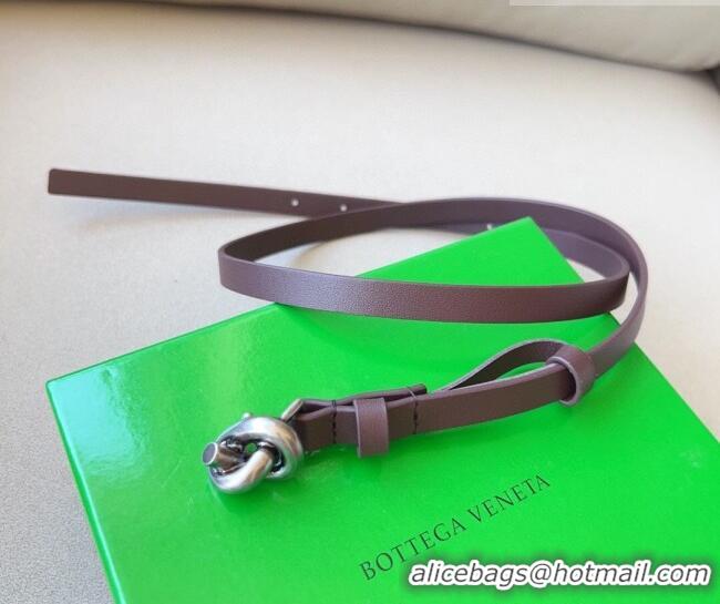 Classic Specials Bottega Veneta Women's Soft Calfskin Belt 1.5cm with Knot Buckle 0315 Dark Brown/Silver 2025