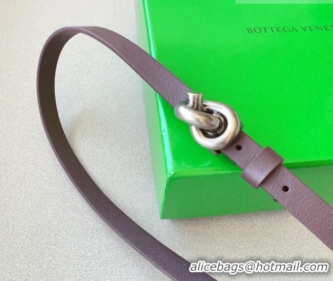 Classic Specials Bottega Veneta Women's Soft Calfskin Belt 1.5cm with Knot Buckle 0315 Dark Brown/Silver 2025