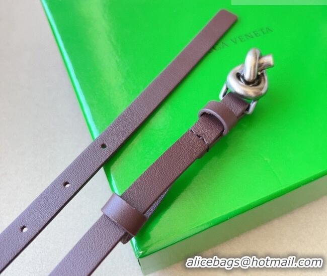 Classic Specials Bottega Veneta Women's Soft Calfskin Belt 1.5cm with Knot Buckle 0315 Dark Brown/Silver 2025