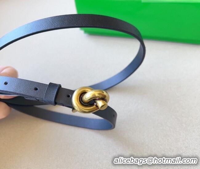 Shop Discount Bottega Veneta Women's Soft Calfskin Belt 1.5cm with Knot Buckle 0315 Black/Gold 2025