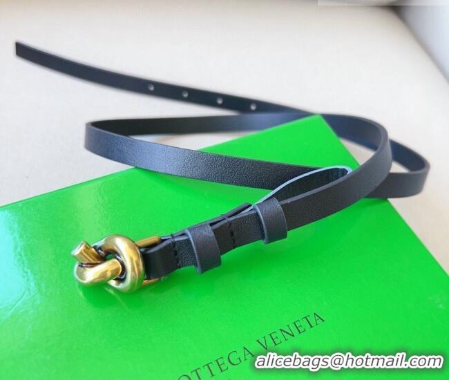 Shop Discount Bottega Veneta Women's Soft Calfskin Belt 1.5cm with Knot Buckle 0315 Black/Gold 2025