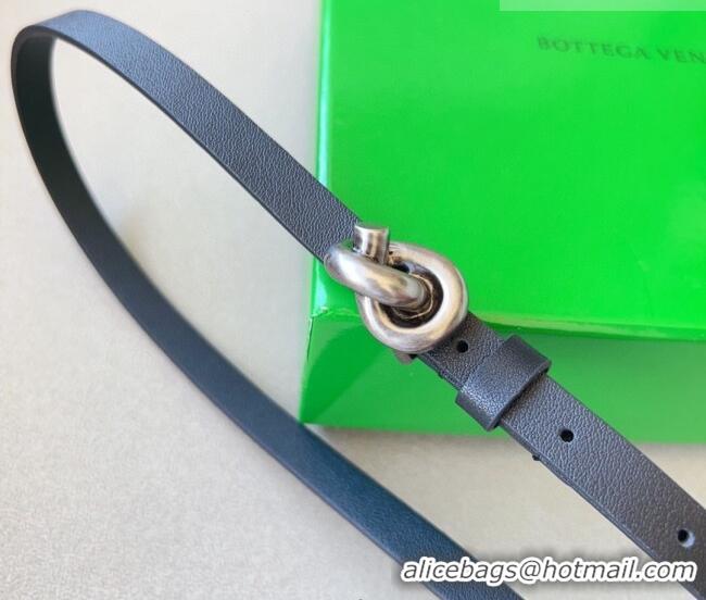 Best Product Bottega Veneta Women's Soft Calfskin Belt 1.5cm with Knot Buckle 0315 Black/Silver 2025