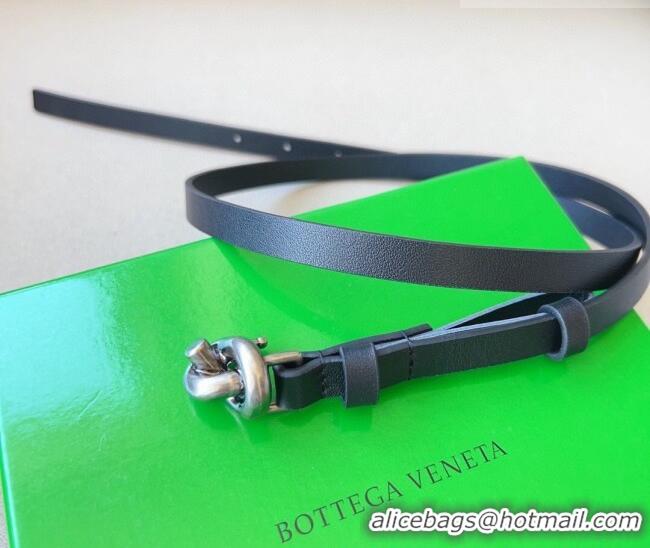 Best Product Bottega Veneta Women's Soft Calfskin Belt 1.5cm with Knot Buckle 0315 Black/Silver 2025