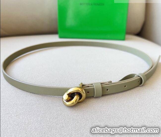 Popular Style Bottega Veneta Women's Soft Calfskin Belt 1.5cm with Knot Buckle 0315 Travertine Green/Gold 2025