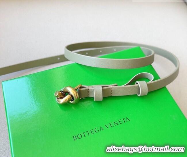 Popular Style Bottega Veneta Women's Soft Calfskin Belt 1.5cm with Knot Buckle 0315 Travertine Green/Gold 2025