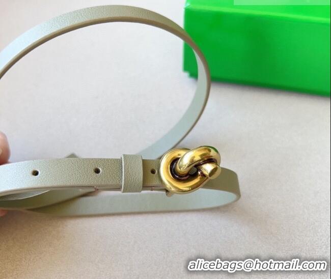 Popular Style Bottega Veneta Women's Soft Calfskin Belt 1.5cm with Knot Buckle 0315 Travertine Green/Gold 2025