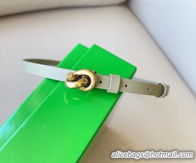 Popular Style Bottega Veneta Women's Soft Calfskin Belt 1.5cm with Knot Buckle 0315 Travertine Green/Gold 2025