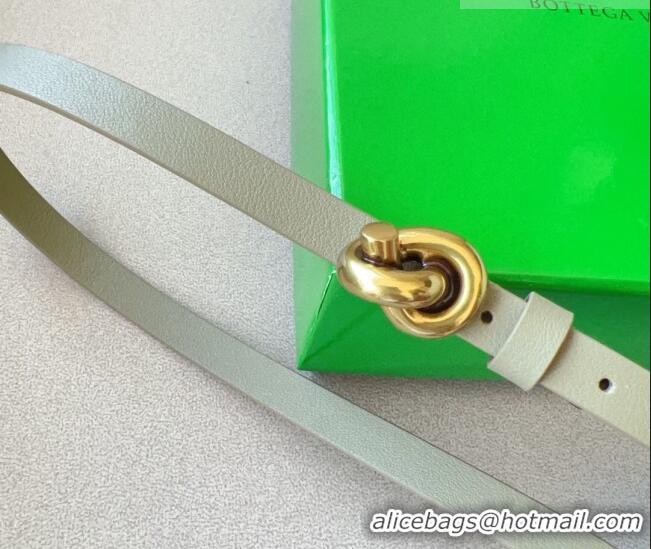 Popular Style Bottega Veneta Women's Soft Calfskin Belt 1.5cm with Knot Buckle 0315 Travertine Green/Gold 2025