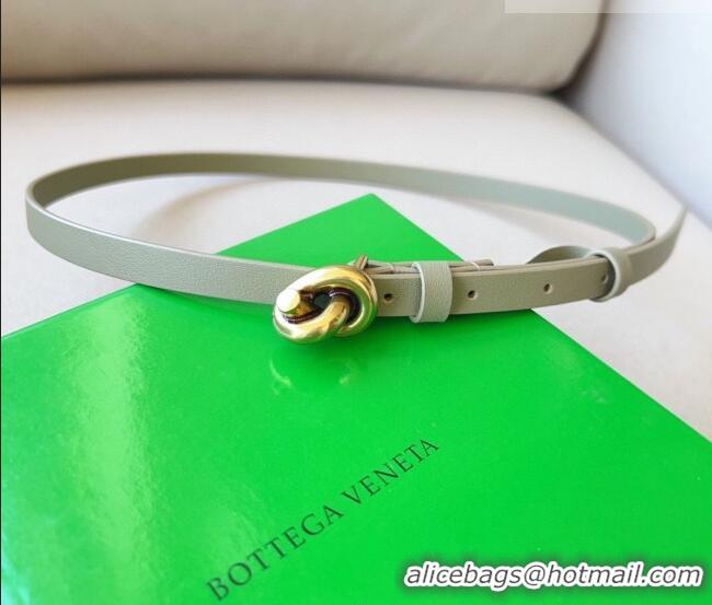 Popular Style Bottega Veneta Women's Soft Calfskin Belt 1.5cm with Knot Buckle 0315 Travertine Green/Gold 2025