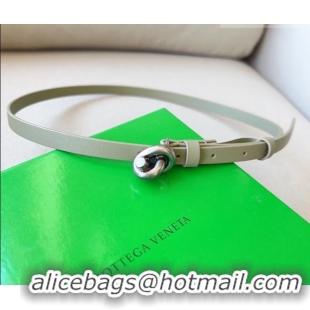 Inexpensive Bottega Veneta Women's Soft Calfskin Belt 1.5cm with Knot Buckle 0315 Travertine Green/Silver 2025