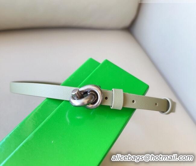 Inexpensive Bottega Veneta Women's Soft Calfskin Belt 1.5cm with Knot Buckle 0315 Travertine Green/Silver 2025