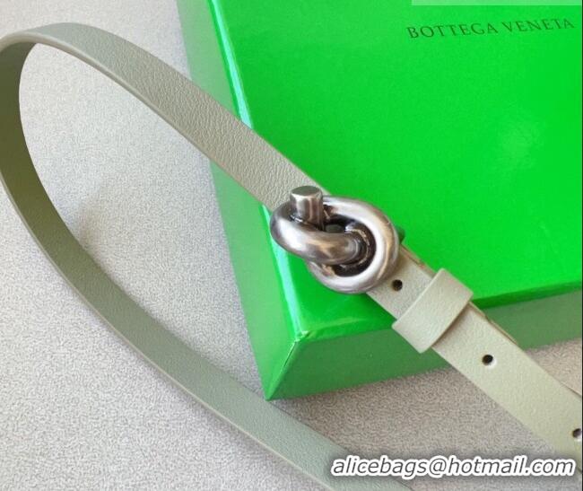 Inexpensive Bottega Veneta Women's Soft Calfskin Belt 1.5cm with Knot Buckle 0315 Travertine Green/Silver 2025