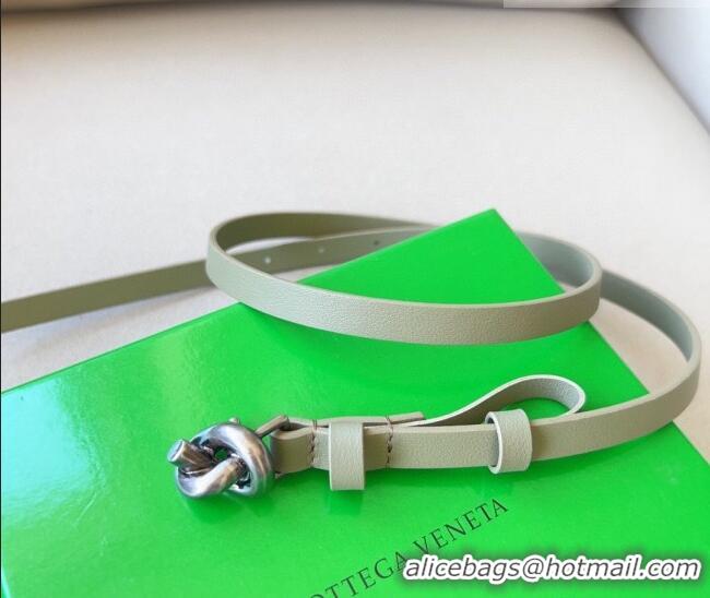 Inexpensive Bottega Veneta Women's Soft Calfskin Belt 1.5cm with Knot Buckle 0315 Travertine Green/Silver 2025