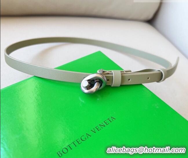 Inexpensive Bottega Veneta Women's Soft Calfskin Belt 1.5cm with Knot Buckle 0315 Travertine Green/Silver 2025