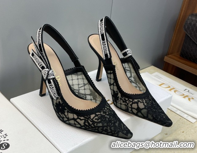 Good Product Dior J'Adior Slingbacks Pump 9.5cm in Transparent Mesh Embroidered with Millefiori Motif Black 2026 0302040