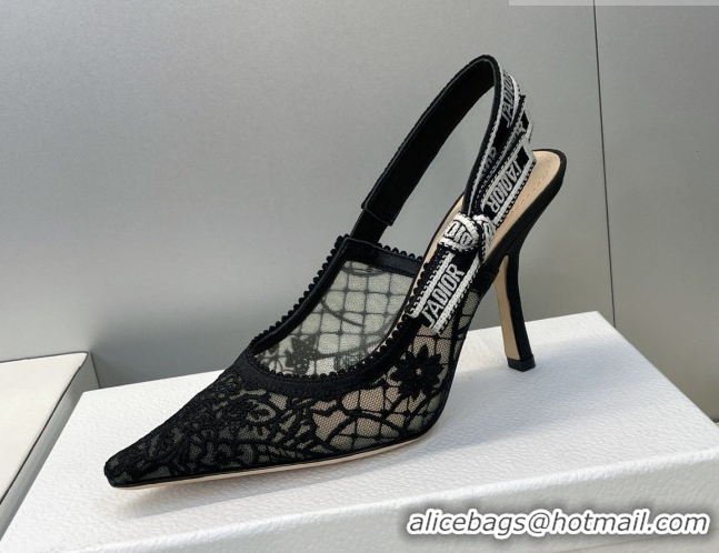 Good Product Dior J'Adior Slingbacks Pump 9.5cm in Transparent Mesh Embroidered with Millefiori Motif Black 2026 0302040