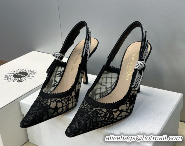 Good Product Dior J'Adior Slingbacks Pump 9.5cm in Transparent Mesh Embroidered with Millefiori Motif Black 2026 0302040