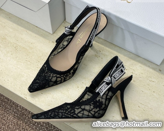Good Product Dior J'Adior Slingbacks Pump 9.5cm in Transparent Mesh Embroidered with Millefiori Motif Black 2026 0302040