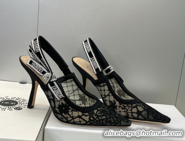 Good Product Dior J'Adior Slingbacks Pump 9.5cm in Transparent Mesh Embroidered with Millefiori Motif Black 2026 0302040