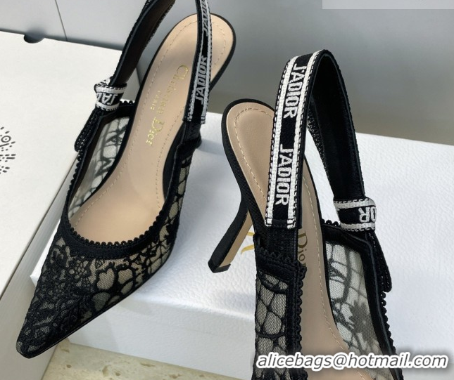 Good Product Dior J'Adior Slingbacks Pump 9.5cm in Transparent Mesh Embroidered with Millefiori Motif Black 2026 0302040