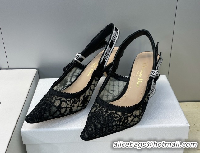 Popular Style Dior J'Adior Slingbacks Pump 6.5cm in Transparent Mesh Embroidered with Millefiori Motif Black 2026 030204