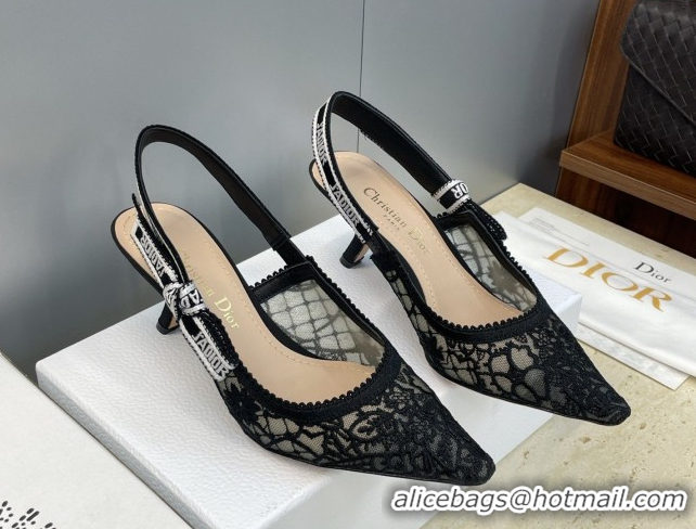 Popular Style Dior J'Adior Slingbacks Pump 6.5cm in Transparent Mesh Embroidered with Millefiori Motif Black 2026 030204