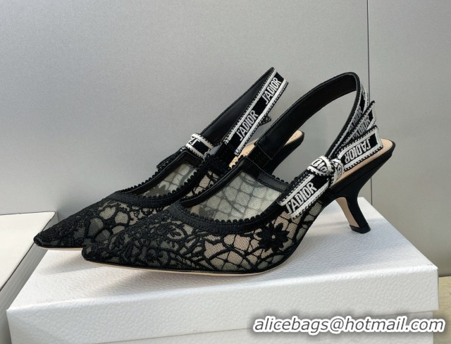 Popular Style Dior J'Adior Slingbacks Pump 6.5cm in Transparent Mesh Embroidered with Millefiori Motif Black 2026 030204