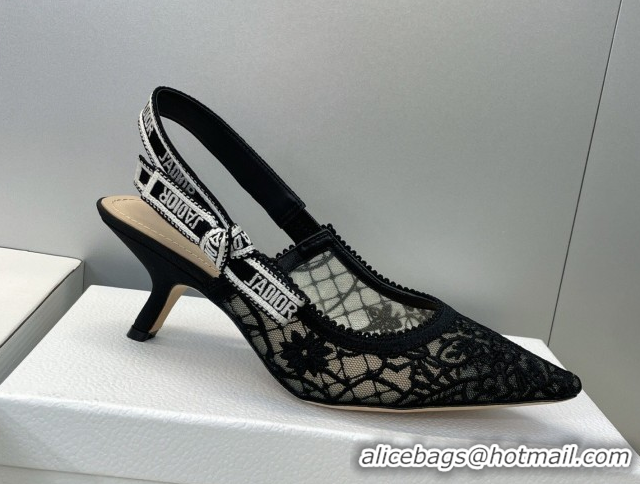 Popular Style Dior J'Adior Slingbacks Pump 6.5cm in Transparent Mesh Embroidered with Millefiori Motif Black 2026 030204