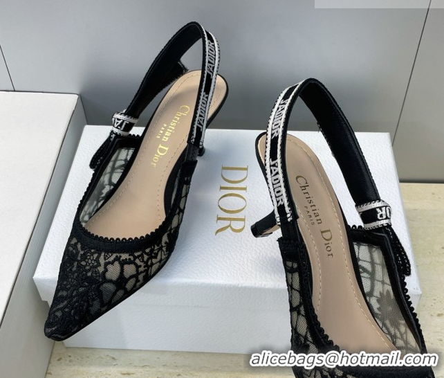 Popular Style Dior J'Adior Slingbacks Pump 6.5cm in Transparent Mesh Embroidered with Millefiori Motif Black 2026 030204