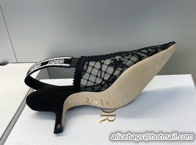 Popular Style Dior J'Adior Slingbacks Pump 6.5cm in Transparent Mesh Embroidered with Millefiori Motif Black 2026 030204