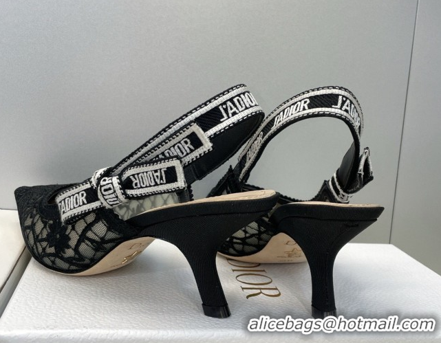 Popular Style Dior J'Adior Slingbacks Pump 6.5cm in Transparent Mesh Embroidered with Millefiori Motif Black 2026 030204