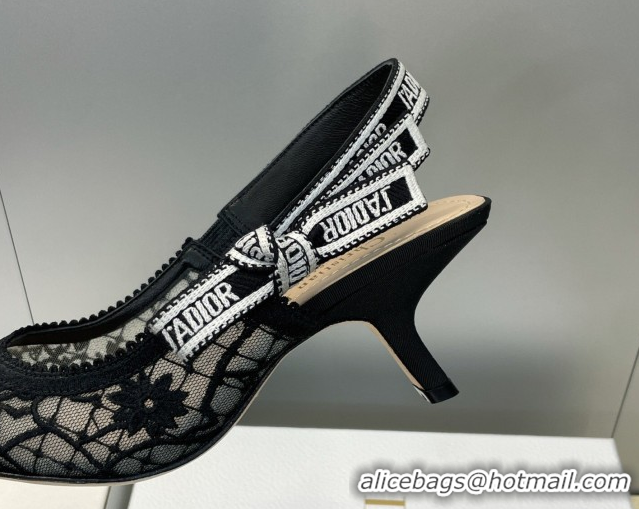 Popular Style Dior J'Adior Slingbacks Pump 6.5cm in Transparent Mesh Embroidered with Millefiori Motif Black 2026 030204