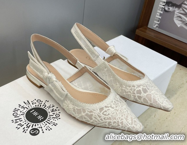 Discount Dior J'Adior Slingback Ballets Flat in Transparent Mesh Embroidered with Millefiori Motif White 2026 0302043