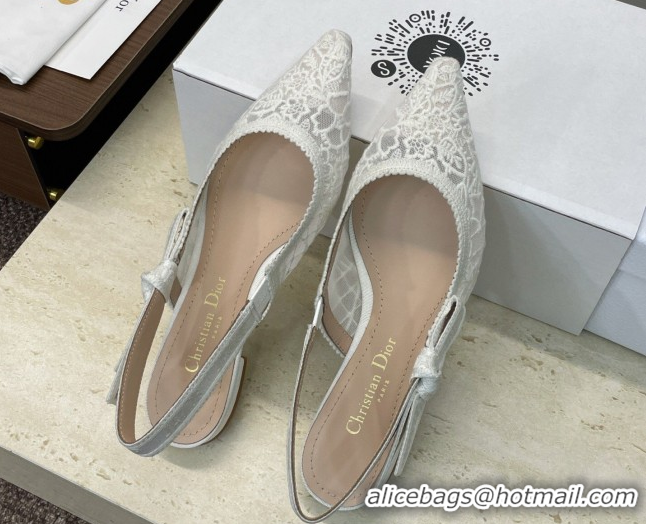 Discount Dior J'Adior Slingback Ballets Flat in Transparent Mesh Embroidered with Millefiori Motif White 2026 0302043