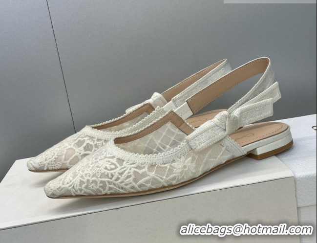 Discount Dior J'Adior Slingback Ballets Flat in Transparent Mesh Embroidered with Millefiori Motif White 2026 0302043